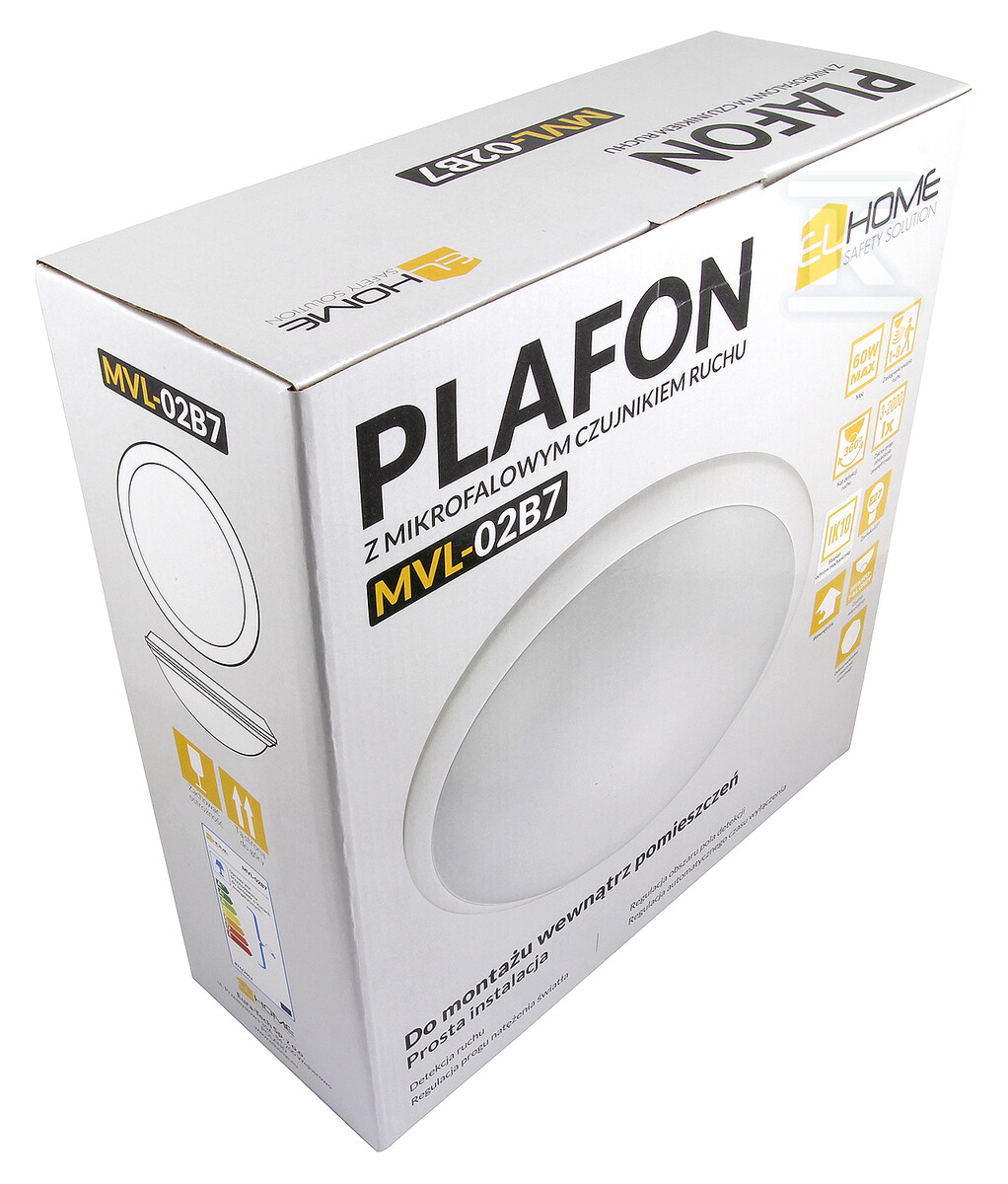 Plafon z mikrofalowym czujnikiem ruchu "EL HOME" MVL-02B7 - E27, max 60W, PVC, IK10 B71A902 - obrazek 2