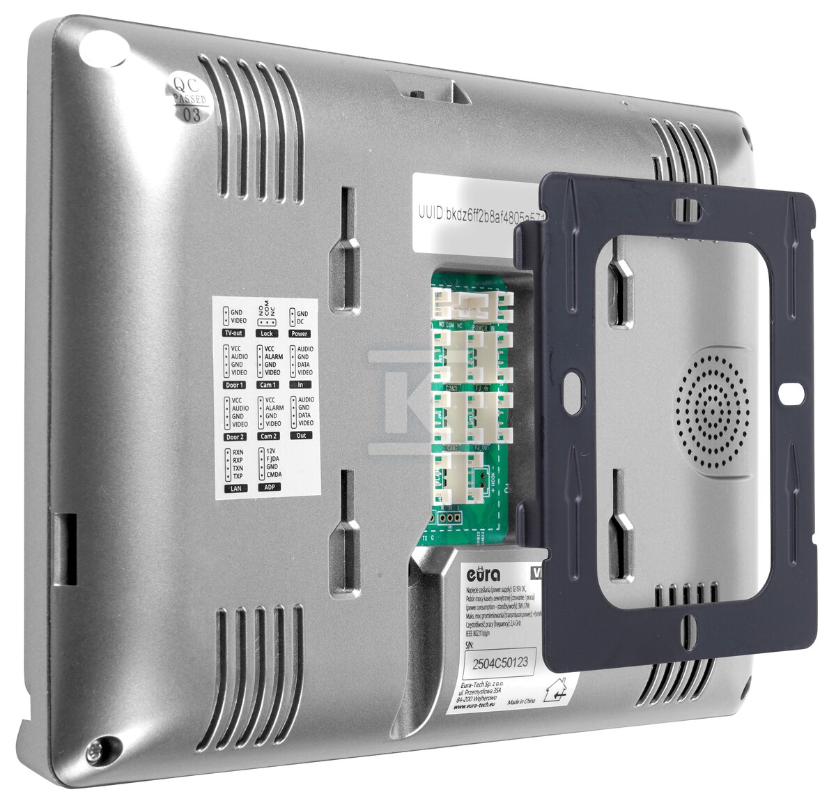 Wideodomofon "EURA" VDP-30C5 DC 15V, grafitowy, LCD 8 cali, WiFi, otwieranie 3 wejść, AHD, Tuya, kaseta ze stali nierdzewnej, natynkowa, czytnik breloków, szyfrator, zasilacz DIN C51A130 - obrazek 3