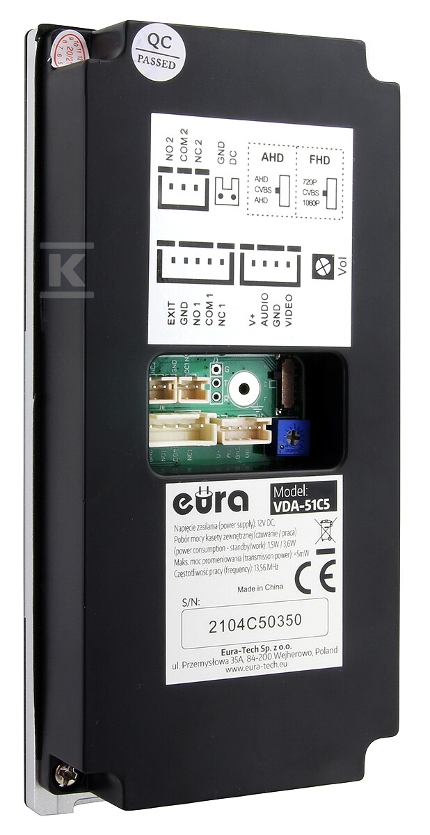 Wideodomofon "EURA" VDP-99C5 - czarny, dotykowy LCD 10', AHD, WiFi, pamięć obrazów, kamera 1080p, RFID, szyfrator, natynk C51A198 - obrazek 3