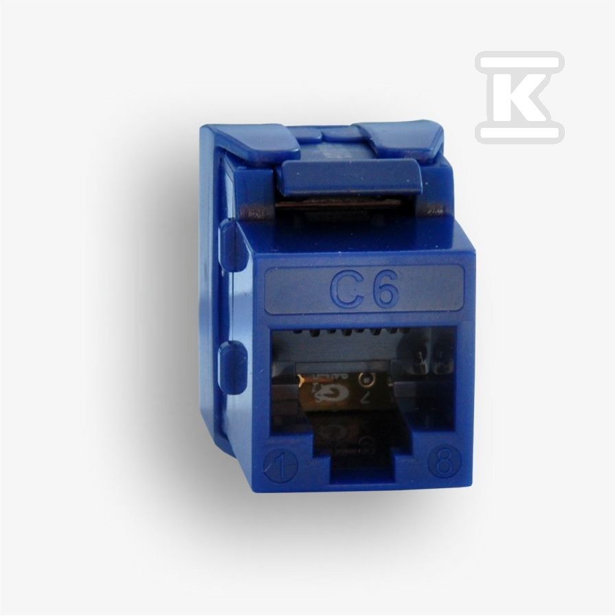 Gniazdo RJ45 UTP kat. 6 keystone niebieskie (beznarzędziowe), slim EM/UQK-C6 - obrazek 1