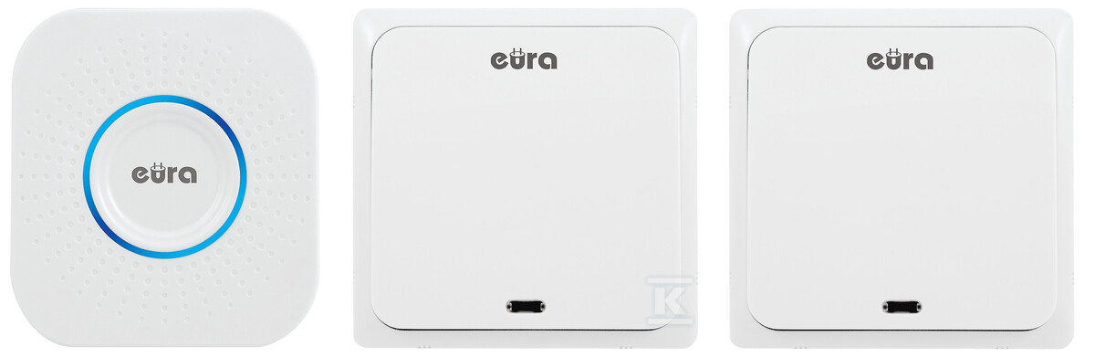Dzwonek bezprzewodowy "EURA" WDP-82H2v2T "CHILL-OUT" - 2x bezbateryjny przycisk (kinetyczny), odbiornik AC 230V, zasięg do 100m, 56 melodii H21A351 - obrazek 1