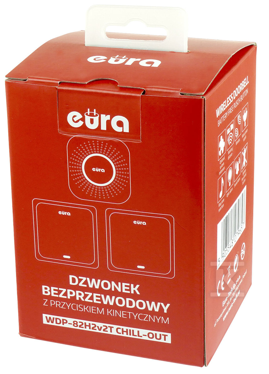 Dzwonek bezprzewodowy "EURA" WDP-82H2v2T "CHILL-OUT" - 2x bezbateryjny przycisk (kinetyczny), odbiornik AC 230V, zasięg do 100m, 56 melodii H21A351 - obrazek 2