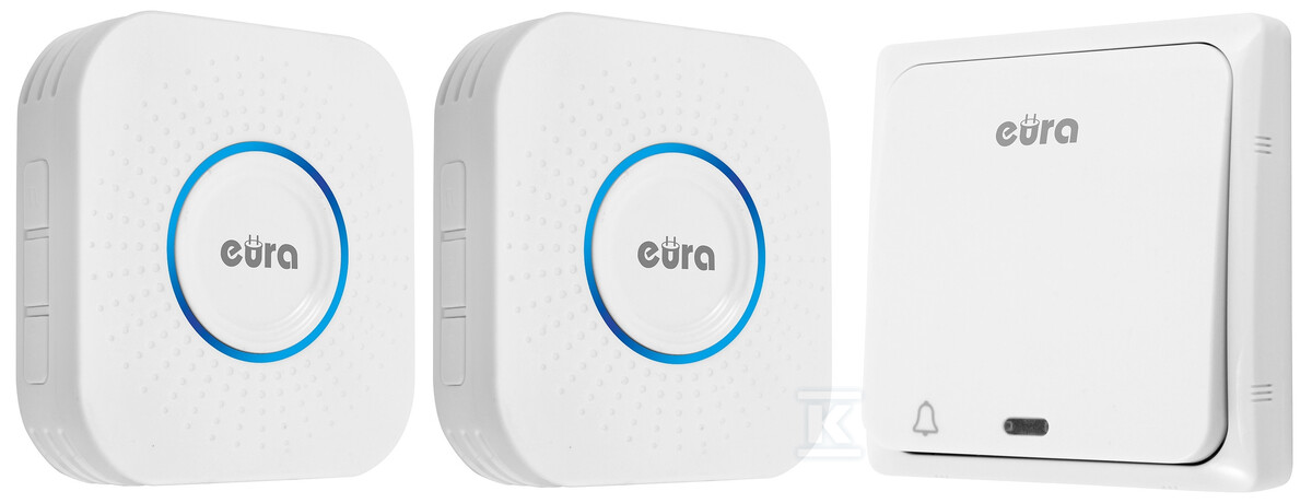 Dzwonek bezprzewodowy "EURA" WDP-82H2v2R "CHILL-OUT" - bezbateryjny przycisk (kinetyczny), 2x odbiornik AC 230V, zasięg do 100m, 56 melodii H21A361 - obrazek 3