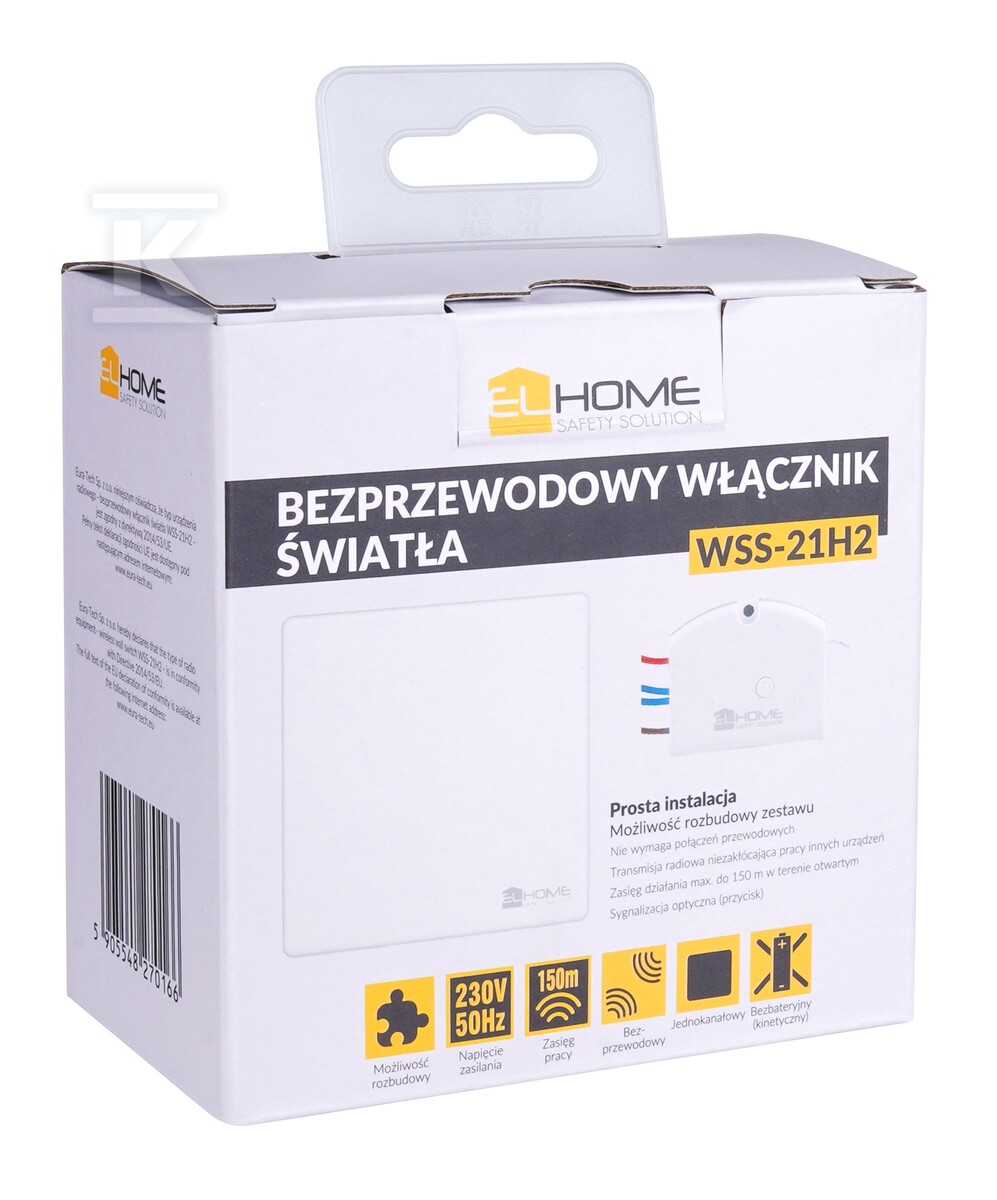 Bezbateryjny włącznik radiowy z odbiornikiem dopuszkowym "EL HOME" WSS-21H2 - pojedynczy, 433,92 MHz, AC 230V, zasięg do 150m, maks. obciążenie rezystancyjne 300W H21H121 - obrazek 2