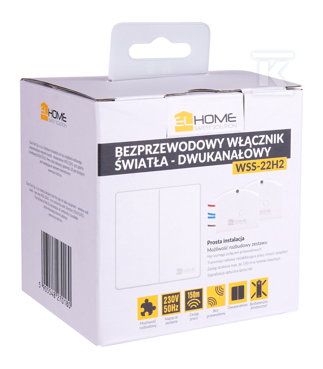 Bezbateryjny włącznik radiowy z odbiornikami dopuszkowymi "EL HOME" WSS-22H2 - podwójny, 433,92 MHz, AC 230V, zasięg 150m, maks. obciążenie rezystancyjne 300W H21H122 - obrazek 2