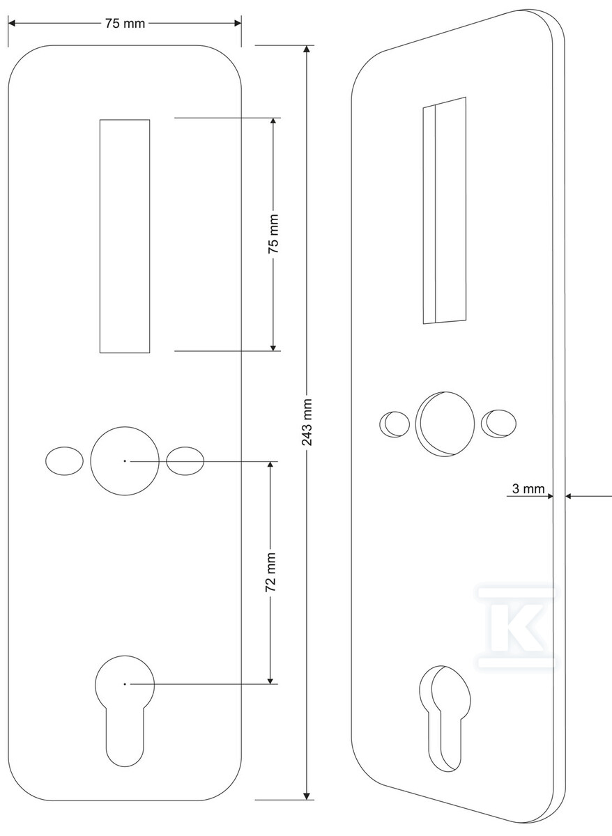Komplet maskownic "EURA" ELB-01H4 - front + tył, do klamki ELH-01H4, rozstaw 72 mm, otwór na wkładkę bębenkową, grubość 3 mm H43A701 - obrazek 3