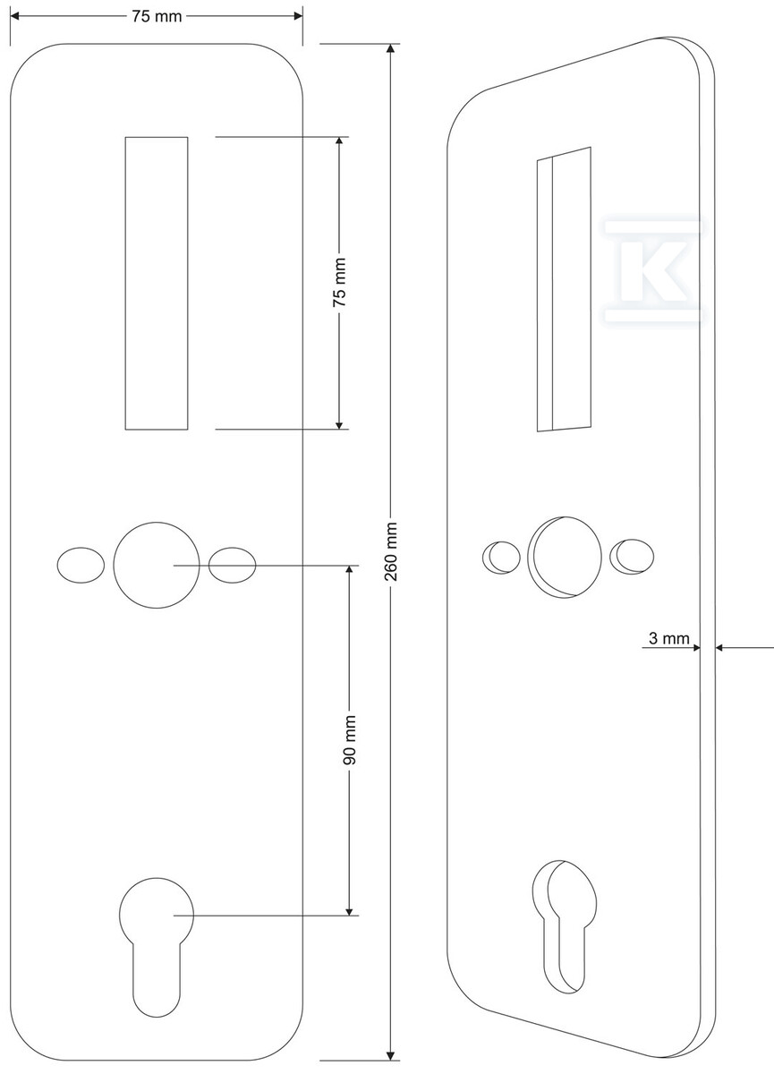 Komplet maskownic "EURA" ELB-02H4 - front + tył, do klamki ELH-01H4, rozstaw 90 mm, otwór na wkładkę bębenkową, grubość 3 mm H43A702 - obrazek 3