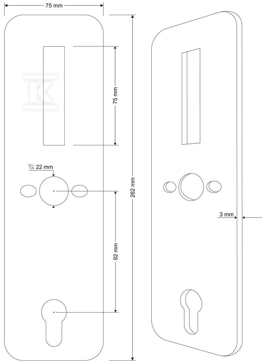 Komplet maskownic "EURA" ELB-03H4 - front + tył, do klamki ELH-01H4, rozstaw 92 mm, otwór na wkładkę bębenkową, grubość 3 mm H43A703 - obrazek 3