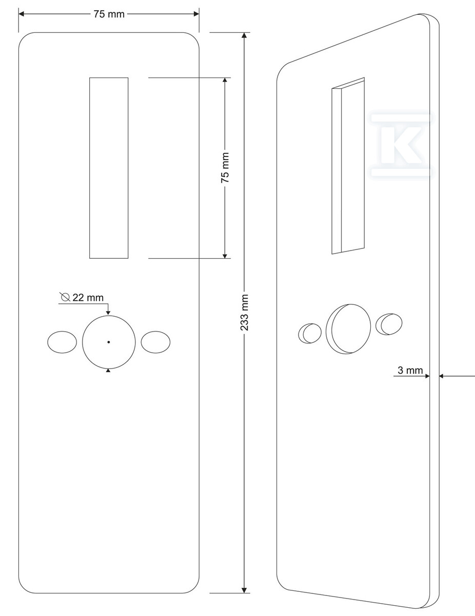 Komplet maskownic "EURA" ELB-04H4 - front + tył, do klamki ELH-02H4, rozstaw 72 mm, bez otworu na wkładkę bębenkową, grubość 3 mm H43A704 - obrazek 3