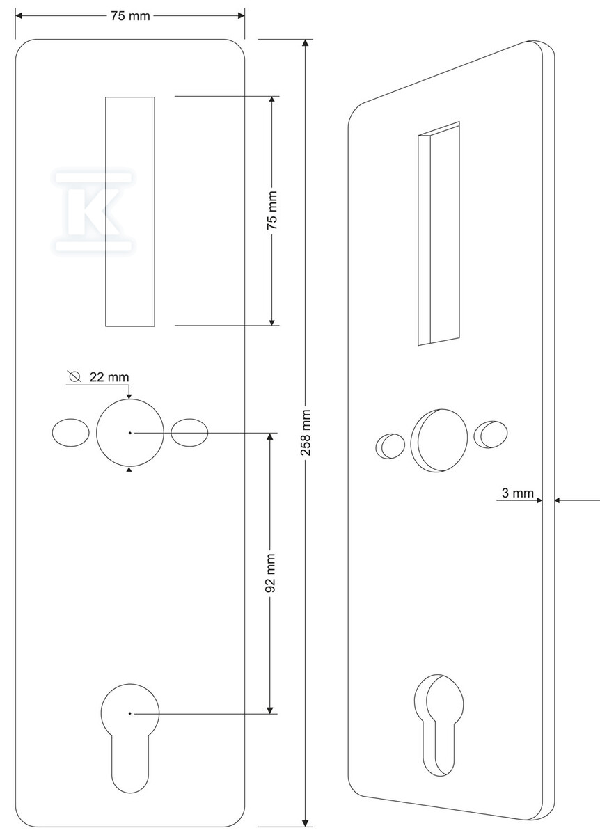 Komplet maskownic "EURA" ELB-06H4 - front + tył, do klamki ELH-02H4, rozstaw 92 mm, otwór na wkładkę bębenkową, grubość 3 mm H43A706 - obrazek 3
