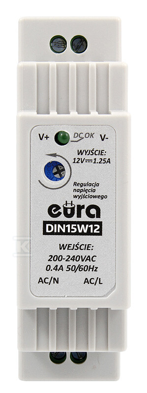 Zasilacz DIN "EURA" DIN15W12 12V 1,25 A DC N93A171 - obrazek 2