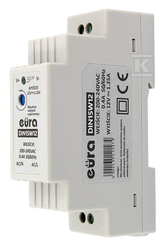 Zasilacz DIN "EURA" DIN15W12 12V 1,25 A DC N93A171 - obrazek 1
