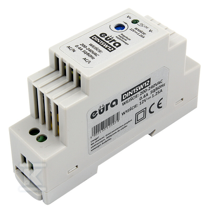 Zasilacz DIN "EURA" DIN15W12 12V 1,25 A DC N93A171 - obrazek 3