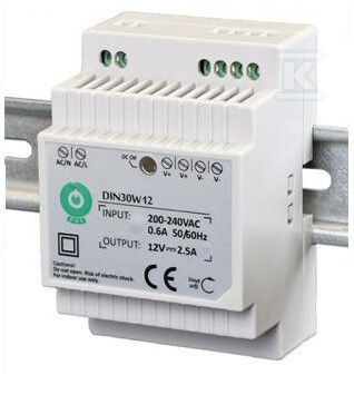 Zasilacz DIN "EURA" DIN30W12 12V 2,5 A DC (zamiennik VZA-52A5) N93A172 - obrazek 1