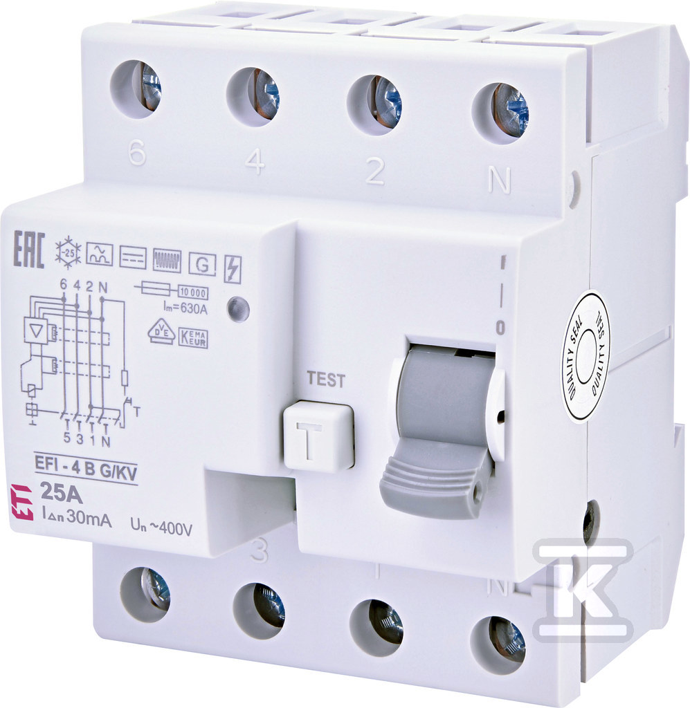 Wyłącznik różnicowoprądowy Typ B, krótkozwłoczny EFI-4 B G/KV 25/0.03 002062652