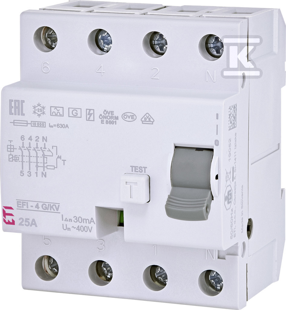 Wyłącznik różnicowoprądowy – krótkozwłoczny EFI-4 A G/KV 25/0.03 002062747
