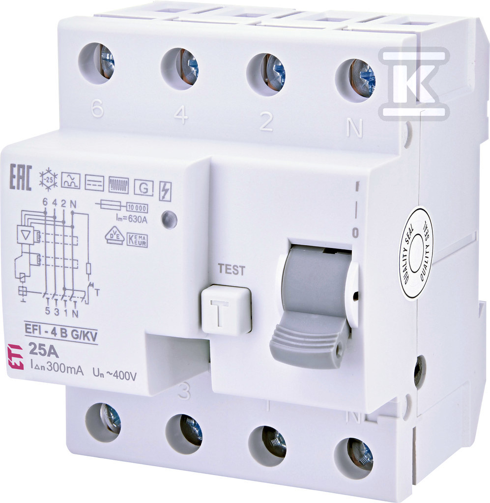 Wyłącznik różnicowoprądowy Typ B, krótkozwłoczny EFI-4 B G/KV 25/0.3 002064652