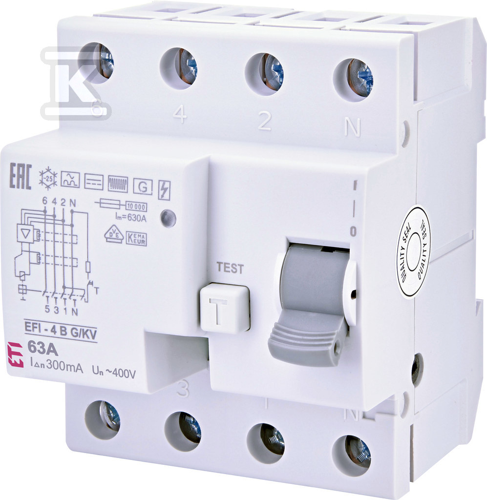 Wyłącznik różnicowoprądowy Typ B, krótkozwłoczny EFI-4 B G/KV 63/0.3 002064654