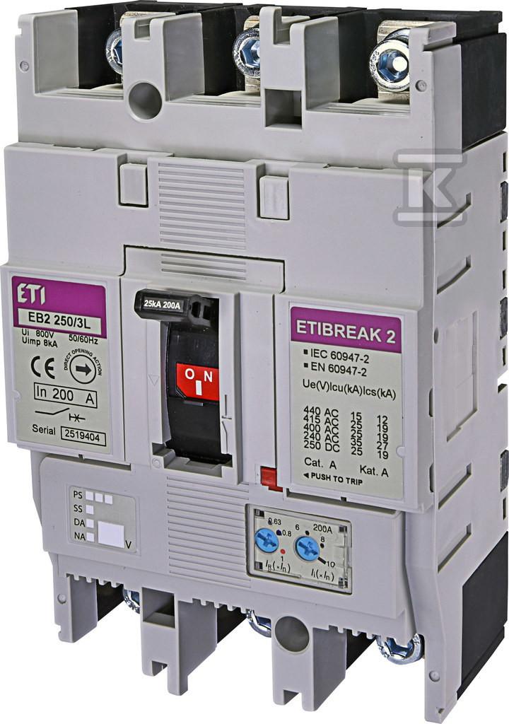 Wyłącznik mocy 3P, 25kA, wyzw. TM EB2 250/3L 200A 3P 004671072 - obrazek 1