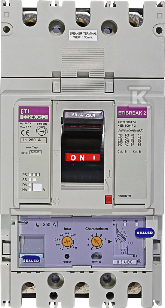 Wyłącznik mocy 3P, 50kA, wyzw. elektroniczny EB2 400/3E 250A 3P 004671111 - obrazek 1