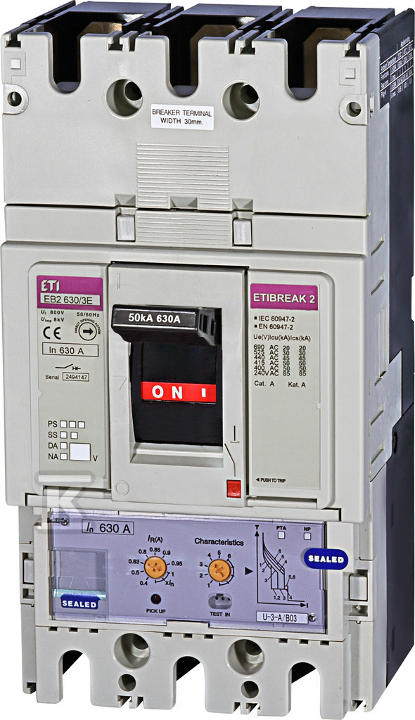 Wyłącznik mocy 3P, 50kA, wyzw. elektroniczny EB2 630/3E 630A 3P 004671127 - obrazek 1