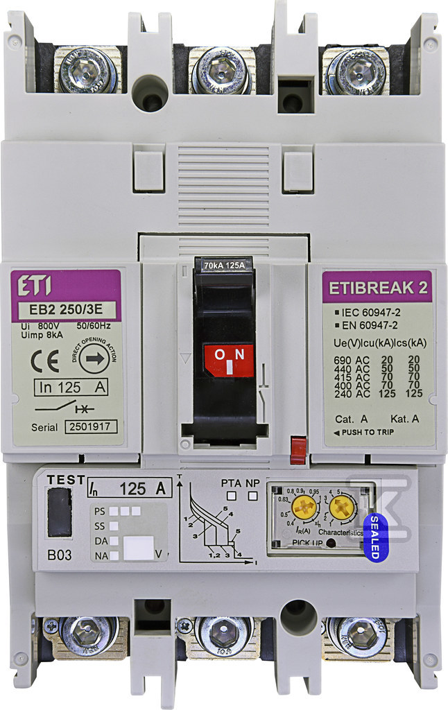 Wyłącznik mocy 3P, 70kA, wyzw. elektroniczny EB2 250/3E 125A 3P 004671302 - obrazek 1