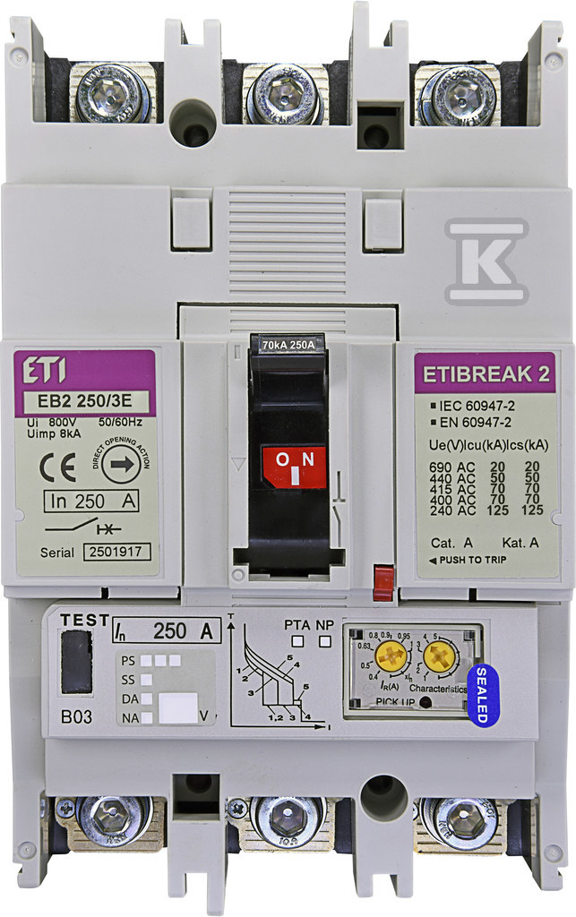 Wyłącznik mocy 3P, 70kA, wyzw. elektroniczny EB2 250/3E 250A 3P 004671304 - obrazek 1