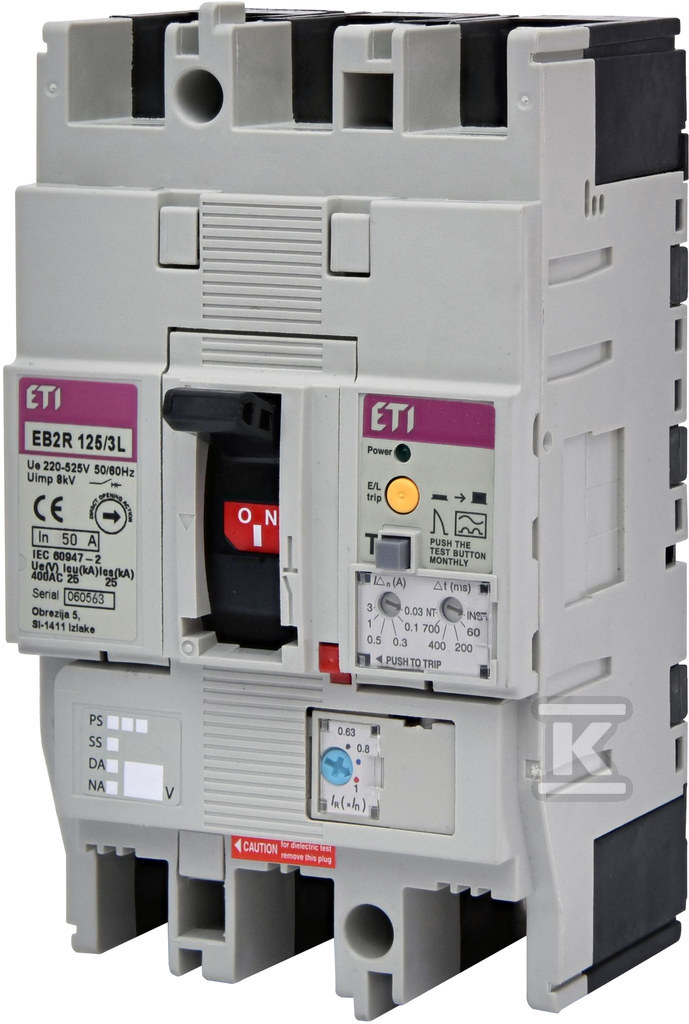 Wyłącznik 3P, 25kA z blokiem różnicowoprądowym EB2R 125/3L 50A 3P 004671503