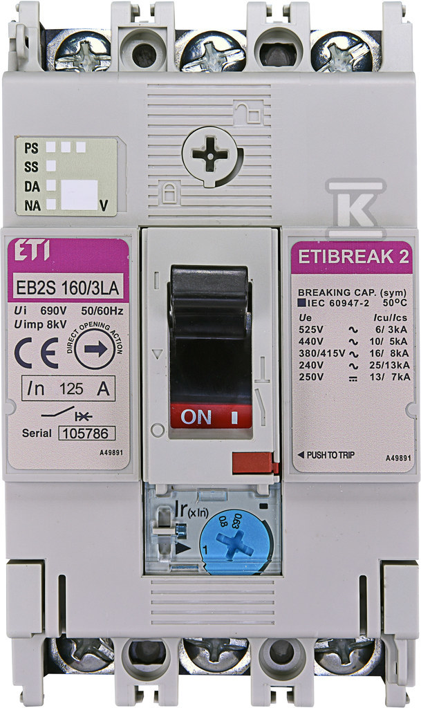 Wyłącznik mocy 3P, 16kA, wyzwalanie termo-magnetyczne (regulacja termiczna) EB2S 160/3LA 125A 3p 004671884 - obrazek 1