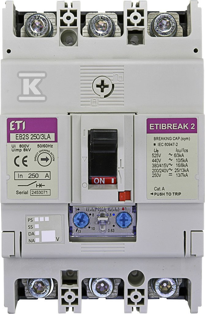 Wyłącznik mocy 3P, 16kA, wyzw. TM (regul.termiczna i magnetyczna) EB2S 250/3LA 250A 3P 004671888 - obrazek 1