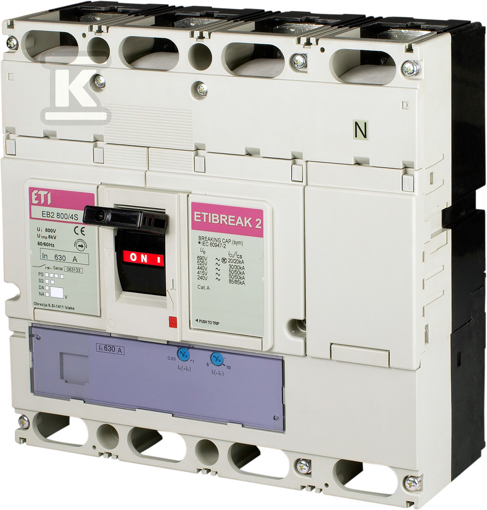 Wyłącznik mocy 4P, 50kA, wyzw. TM EB2 800/4S 630A 4P 004672162