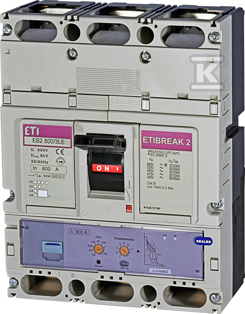 Wyłącznik mocy 3P, 50kA, wyzw. elektroniczny EB2 800/3LE 800A 3P 004672180 - obrazek 1