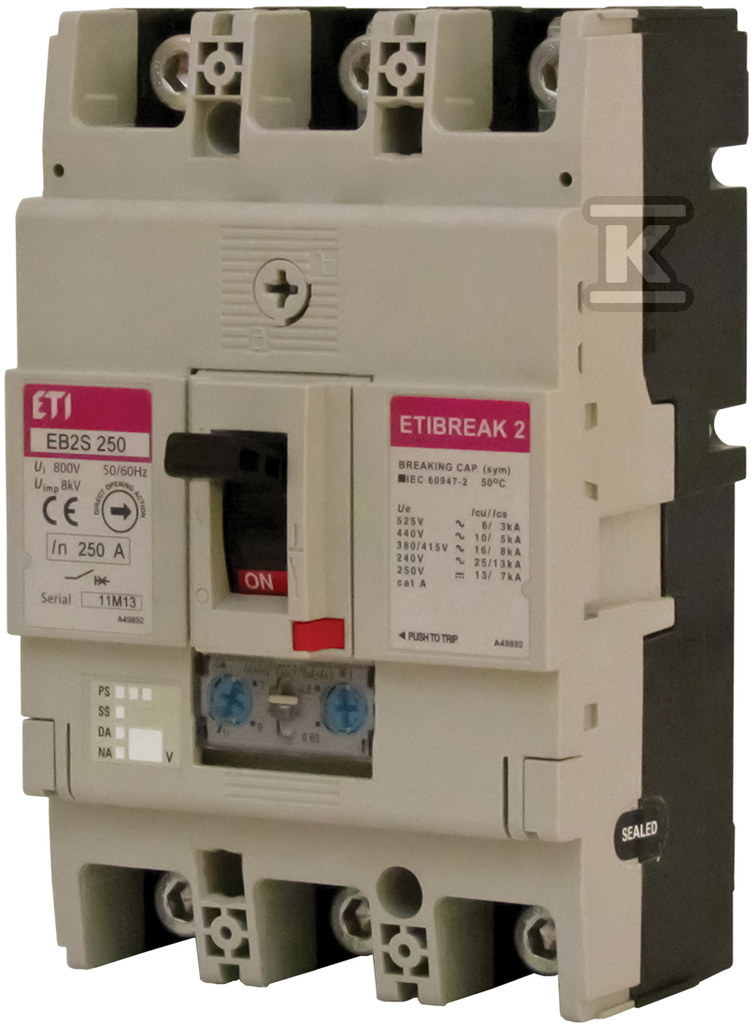 Wyłącznik mocy 3P, 40kA, wyzw. TM (regul.termiczna i magnetyczna) EB2S 250/3HA 200A 3P 004671927 - obrazek 1
