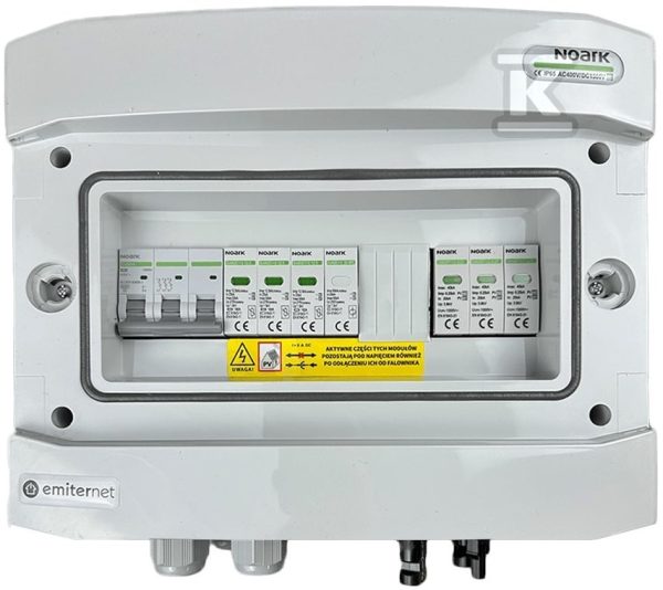 Rozdzielnica DCAC hermetyczna IP65 EMITER z ogranicznikiem przepięć DC Noark 1000V typu 1+2, 1 x MPPT / ogr. AC Noark typ 1+2, 20A 3-F EM-154N_DCAC
