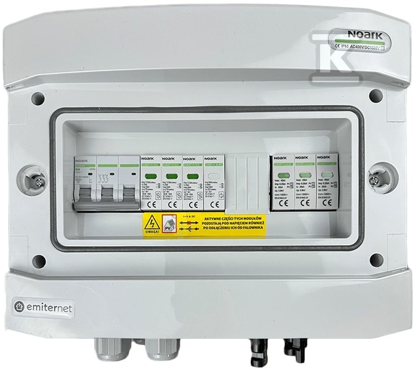 Rozdzielnica DCAC hermetyczna IP65 EMITER z ogranicznikiem przepięć DC Noark 1000V typu 1+2, 1 x MPPT / ogr. AC Noark typ 1+2, 20A 3-F EM-154N_DCAC - obrazek 1