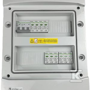 Rozdzielnica DCAC hermetyczna IP65 EMITER z ogranicznikiem przepięć DC Noark 1000V typu 2, 2 x MPPT / ogr. AC Noark typ 2, 10A 3-F EM-98N_DCAC Rozdzielnica DCAC hermetyczna IP65 EMITER z ogranicznikiem przepięć DC Noark 1000V typu 2, 2 x MPPT / ogr. AC Noark typ 2, 10A 3-F EM-98N_DCAC