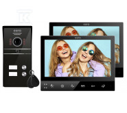 Wideodomofon „EURA” VDP-80C5 – dwurodzinny, czarny, 2x LCD 7″, FHD, obsługa 2 wejść, kamera 1080p., czytnik RFID, natynk C51A180