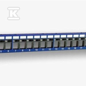 Panel 19″ 24xRJ45 UTP (1U) do gniazd beznarzędziowych, nieekranowany, nieuzbrojony, niebieski, z kolorowymi oznacznikami DCN/3012KX-24 Panel 19″ 24xRJ45 UTP (1U) do gniazd beznarzędziowych, nieekranowany, nieuzbrojony, niebieski, z kolorowymi oznacznikami DCN/3012KX-24