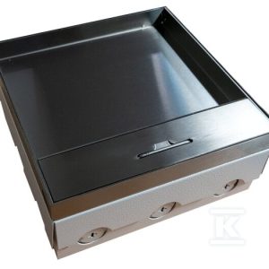 Box podłogowy 12M – puszka podłogowa do montażu gniazd standardu 22,5×45 mm ( 45×45 mm), pojemność 2x6M=12M, pokrywa pod głębokie wypełnienie, montaż w podłogach twardych (beton) EM/FLB-SPF200S