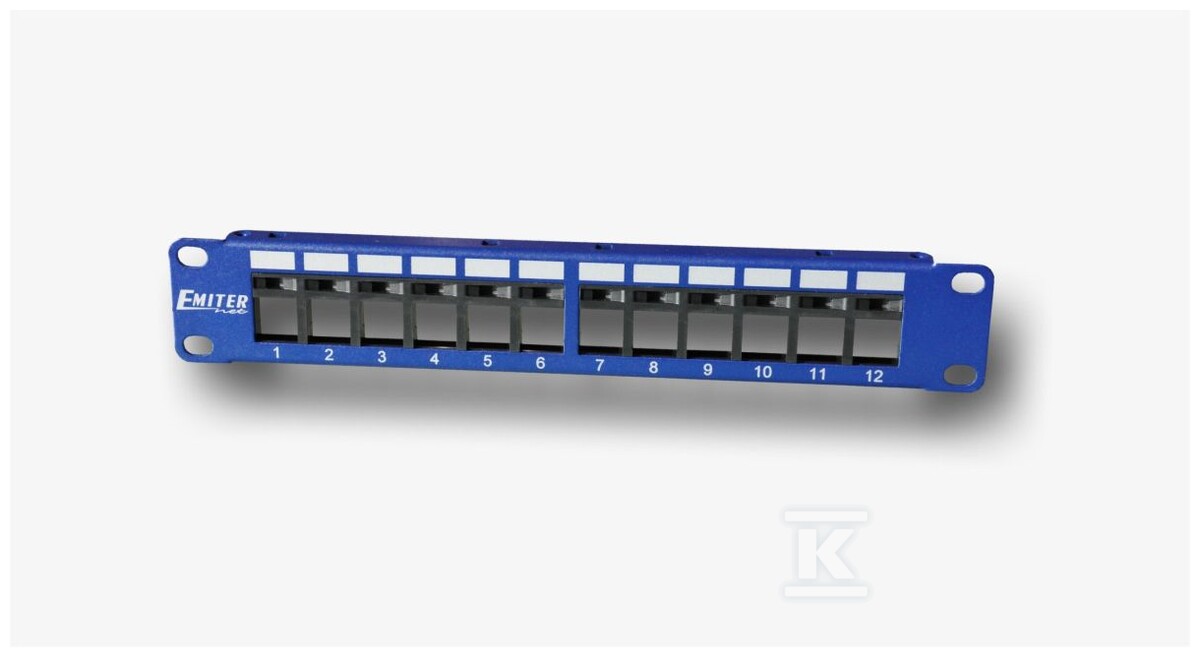 Panel 10” 12 portowy pusty dla RJ45 i RJ12 do gniazd beznarzędziowych DCN/3012KX12BL - obrazek 1