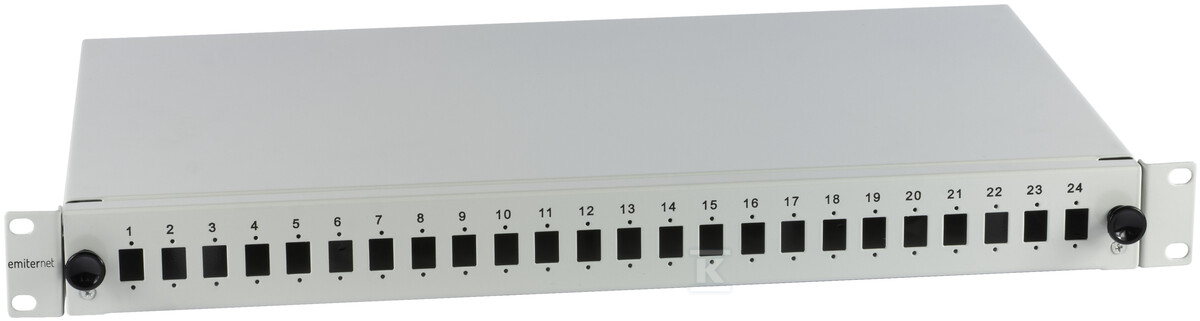 Przełącznica wysuwana 19" 1U 24xSC simplex (SC Simplex / E2000 / MTRJ / LC Duplex), szara, w komplecie kasety światłowodowe na 48 wł. i dławiki EM/PS-1924SCS0-S - obrazek 1