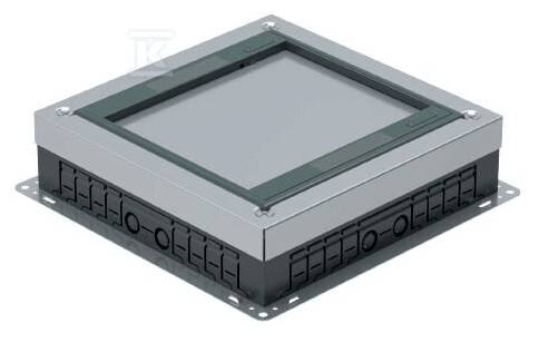 Puszka podłogowa 18-modułowa do montażu osprzętu 22,5×45 (45×45), w komplecie puszka z ramką oraz obudowa do podłóg technicznych EM/FLB-SCF360-DPK1-SET