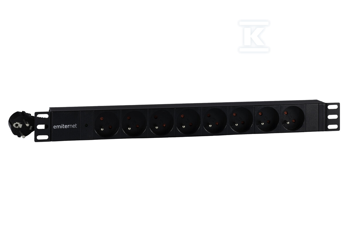 Listwa zasilająca standard EmiterNet 19" 8 gn. z bolcem, wtyk uni-schuko, kabel 2 m, LED EM/LZ19.08F.2S.L - obrazek 1