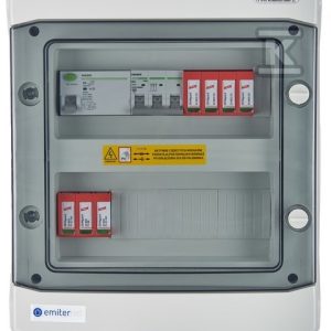 Rozdzielnica przyłączeniowa DCAC hermetyczna IP65 EMITER z ogranicznikiem przepięć DC Dehn 1000V typu 2, 1 x łańcuch PV, 1 x MPPT // ogr. AC Dehn typ 2, 16A 3-F, RCD typ A 40A/300mA EM-1100_DCAC Rozdzielnica przyłączeniowa DCAC hermetyczna IP65 EMITER z ogranicznikiem przepięć DC Dehn 1000V typu 2, 1 x łańcuch PV, 1 x MPPT // ogr. AC Dehn typ 2, 16A 3-F, RCD typ A 40A/300mA EM-1100_DCAC