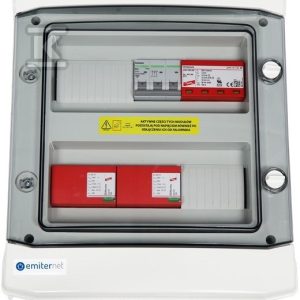 Rozdzielnica DC/AC hermetyczna EMITER z ogranicznikiem przepięć DC Dehn 1000V typu 1+2, 2 x łańcuch PV, 2 x MPPT, ogranicznik AC typ 1+2, 20A 3-F EM-214_DCAC Rozdzielnica DC/AC hermetyczna EMITER z ogranicznikiem przepięć DC Dehn 1000V typu 1+2, 2 x łańcuch PV, 2 x MPPT, ogranicznik AC typ 1+2, 20A 3-F EM-214_DCAC