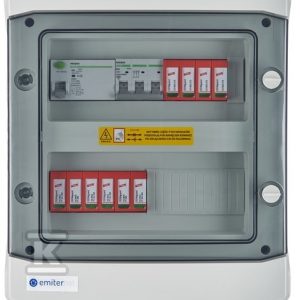 Rozdzielnica przyłączeniowa DCAC hermetyczna IP65 EMITER z ogranicznikiem przepięć DC Dehn 1000V typu 2, 2 x łańcuch PV, 2 x MPPT // ogr. AC Dehn typ 2, 16A 3-F, RCD typ A 40A/300mA EM-528_DCAC Rozdzielnica przyłączeniowa DCAC hermetyczna IP65 EMITER z ogranicznikiem przepięć DC Dehn 1000V typu 2, 2 x łańcuch PV, 2 x MPPT // ogr. AC Dehn typ 2, 16A 3-F, RCD typ A 40A/300mA EM-528_DCAC