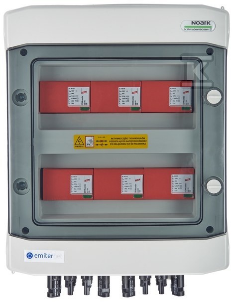 Rozdzielnica przyłączeniowa DC hermetyczna IP65 EMITER z ogranicznikiem przepięć DC Dehn 1000V typu 1+2, 6x łańcuch PV, 6x MPPT EM-654_DC - obrazek 1