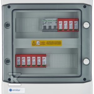 Rozdzielnica przyłączeniowa DCAC hermetyczna IP65 EMITER z ogranicznikiem przepięć DC Dehn 1000V typu 2, 2 x łańcuch PV, 2 x MPPT // ogr. AC Dehn typ 2, 10A 3-F EM-98_DCAC Rozdzielnica przyłączeniowa DCAC hermetyczna IP65 EMITER z ogranicznikiem przepięć DC Dehn 1000V typu 2, 2 x łańcuch PV, 2 x MPPT // ogr. AC Dehn typ 2, 10A 3-F EM-98_DCAC