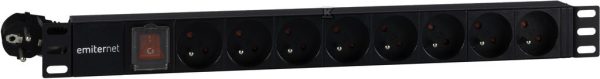 Listwa zasilająca standard EmiterNet 19″, 8 gniazd z bolcem, wtyk uni-schuko, kabel 2 m, wyłącznik EM/LZ19.08F.2S.W