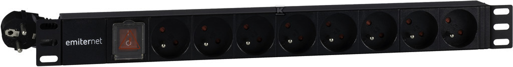 Listwa zasilająca standard EmiterNet 19", 8 gniazd z bolcem, wtyk uni-schuko, kabel 2 m, wyłącznik EM/LZ19.08F.2S.W - obrazek 1